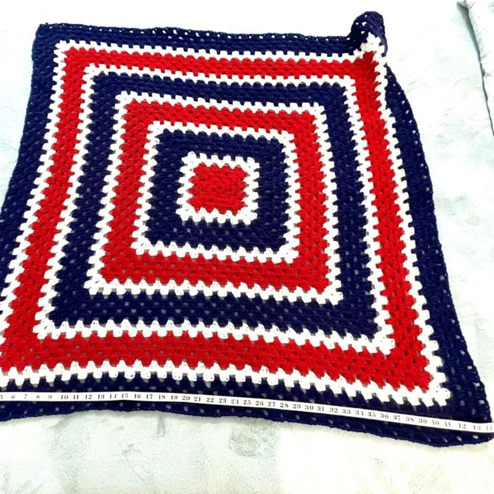 Red, White, and Blue Crochet Afghan Lap Blanket. Blanket is new without tags.